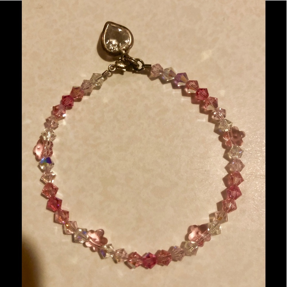 Girl Pink & Clear Swarovski Crystal Heart Bead Bracelet